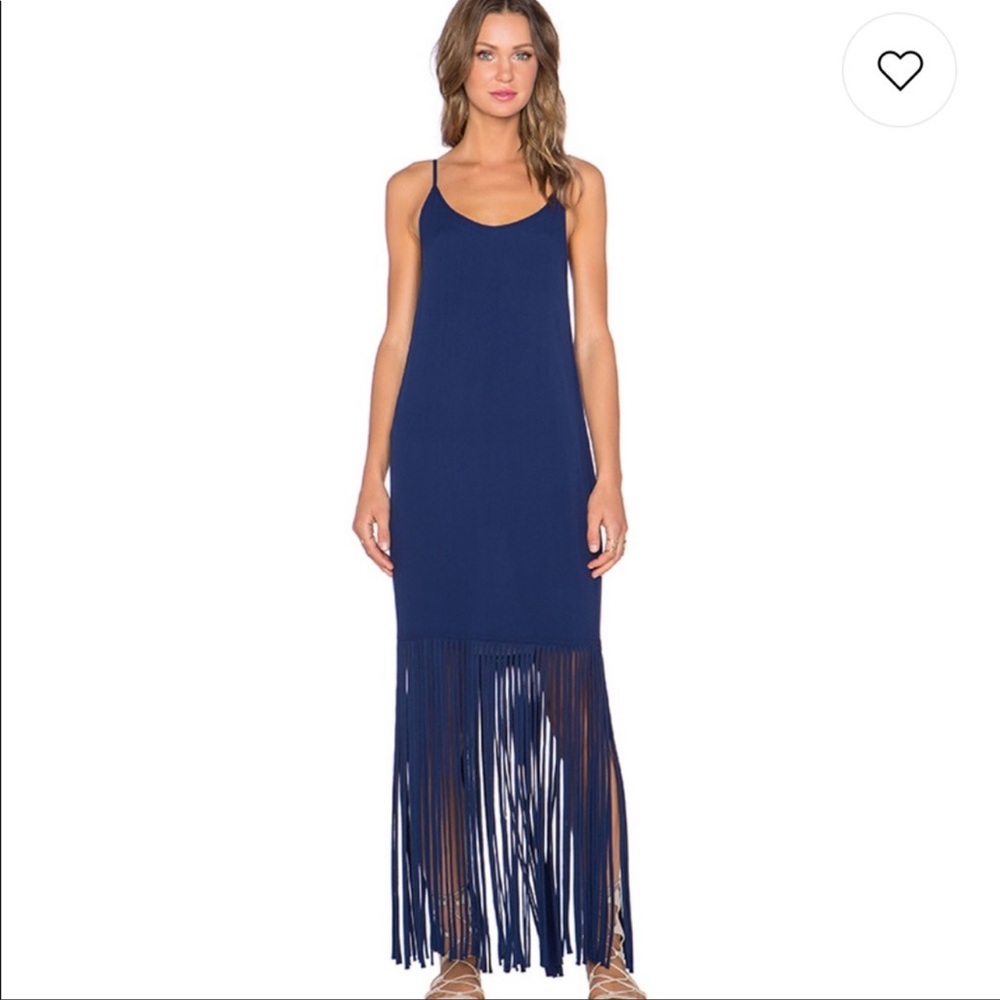 Revolve Monrow Navy Fringe Maxi Dress, Medium